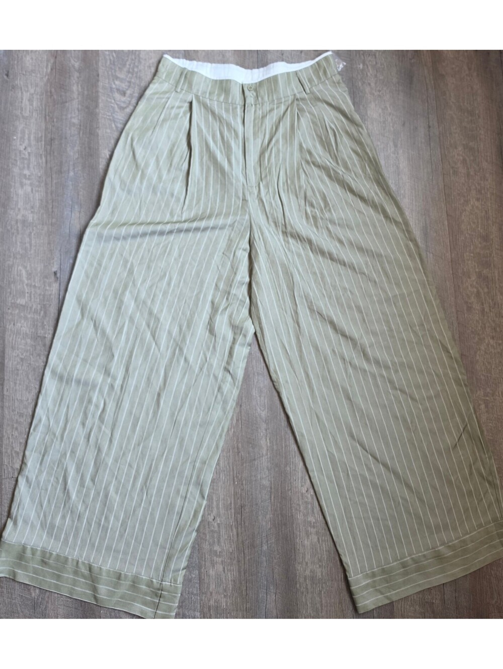 Camila Coelho Women's Beige Pinstripe Wide Leg Pants Size Large